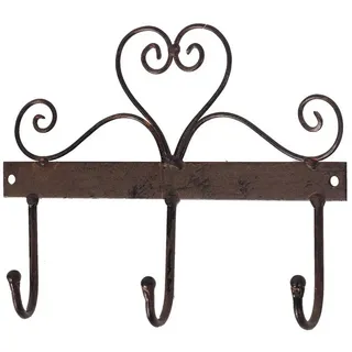 Macosa Home Garderobenhaken Hakenleiste Herz Haken vintage Braun 20x16 cm Dekohaken Schlüsselhaken, Shabby Chic Wandhaken Kleiderhaken Dekohaken Wand-Deko braun