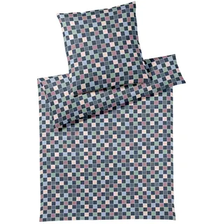 ELEGANTE Scrabble kariert Satin Nachtblau 155 x 220 cm + 80 x 80 cm