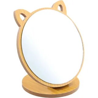 Klappspiegel Holz, Kosmetikspiegel, Kleiner Spiegel Holzrahmen, Katzenohrform Pi