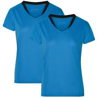 James & Nicholson Laufshirt Doppelpack Damen Kurzarm Laufshirt Running T-Shirt JN471 (Doppelpack, 2 Stück) Atmungsaktiv und Feuchtigkeitsregulierend blau M