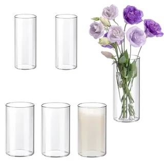 Set von 6 Transparenten Acryl Zylindervasen in Zwei Größen - Transparent