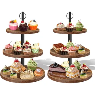 TINMAGI 2 Pack Etagere 3 Etagen aus Holz, Ø 30 cm Rundes Tortenständer mit Metallgriff, Platte für Hochzeit, Geburtstag, Abschluss, Nachmittagstee, Party