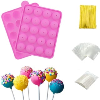 Silikonform für Cake Pops, BPA-frei, mit 100 Cake Pop-Sticks + 100 Leckerlibeutel + 100 Twist-Bänder in Gelb, ideal für harte Süßigkeiten, Lutscher, Cake Pop und Party Cupcake