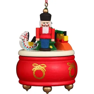 Christbaumschmuck Spieldose rot mit Nussknacker - 7,7 cm
