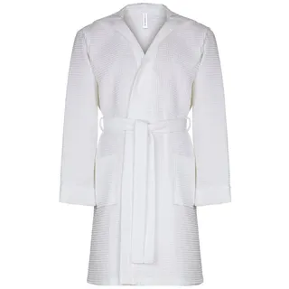 Taubert Bademantel Spa Thalasso, Baumwolle, mit Kapuze, mit Bindegürtel, kurzer Wellnessmantel für Herren, mit Kapuze, 100 cm, Pique weiß S