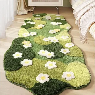 JNTFNE Moos-Teppiche für Schlafzimmer, rutschfeste große Blumen-Teppiche, Pflanzengrünes Moos, Läufer für Wohnzimmer, Arbeitszimmer, Nachttisch, Heimdekoration (60 x 160 cm)