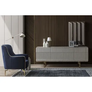 JVmoebel Sideboard Designer Kommode in Weiß und Gold mit Spiegel und Schränken (2 St., Sideboard), Made in Europa weiß