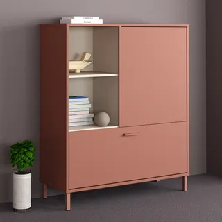 Hochkommode FORTE "Milles Jugendzimmer", rot (kashmir beige, terracotta), B:103,9cm H:124,8cm T:41,5cm, Holzwerkstoff, Sideboards, Trendiges Dekor, Vollauszug, B/H/T 105,9/124,8/41,5