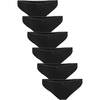 Fabio Farini 6er Pack Damen String Tanga - Frauen Höschen Thong mit und ohne Spitze 6X Schwarz L - L