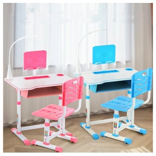LETGOSPT Kinderschreibtisch höhenverstellbarer Kindertisch & Stuhl mit Schublade, Bücherständer, Schülerschreibtisch Set, Kinder Schreibtisch für Jungs & Mädchen blau