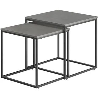 NMK HOME Couchtisch 50x50 cm, 2er Set quadratisch in Betonoptik, Schwarze Metallbeine, Industrial Design, platzsparend ineinander stellbar, für Wohnzimmer und Lounge-Bereich