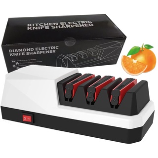 Chulovs Elektrischer Messerschärfer, 3-stufiger elektrischer Messerschärfer für Messer mit gerader Klinge, gezackte Messer und keramische Messer (Weiß)