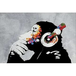 1art1 Streetart Poster Banksy AFFE mit Kopfhörern, Musik Plakat | Bild 91x61 cm