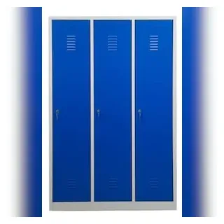 PROREGAL Garderobenspind Camel | 3-Fach mit Pro-Aufteilung| HxBxT 180x119x50 cm | Zylinderschloss | Grau-Blau