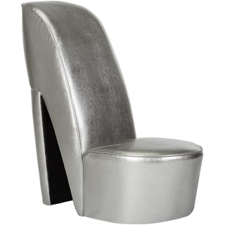 vidaXL Schuhsessel High Heel Design Sessel Stuhl Polstersessel Wohnzimmersessel Loungesessel Relaxsessel Hocker Sitzhocker Silbern Kunstleder