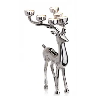 My Flair Rentier Teelichthalter Silber H:34cm B:18cm T:18cm | Weihnachtsdeko Kerzenhalter Hirsch | festlicher Tischdeko Windlicht Advent Weihnachten – edles Silber-Design