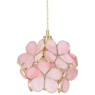 JIAODIE Hängelampe Kreative Glas Blume Pendelleuchte E27 Tiffany Stil Blütenblatt Hängeleuchte Messing Dekorative Kronleuchter Restaurant Lampe Schlafzimmer Deckenleuchte 20X18cm,Rosa