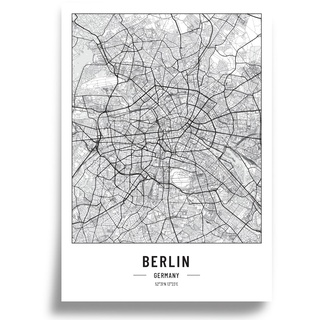 Poster Stadtplan | Moderne minimalistische wandbild Stadtkarten | Schwarz Weiß deko haushalt |w anddeko Kunstdrucke für Wanddekoration weltkarte | Geschenk fur haus | Papier 250gr Berlin A2