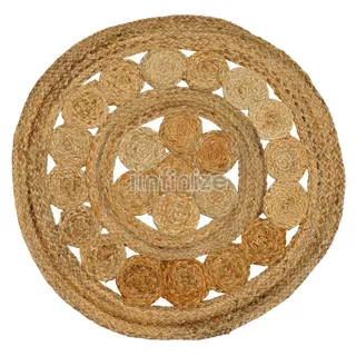 Handgewebte Jute Türmatte, Rund, Vintage Stil - Bunt