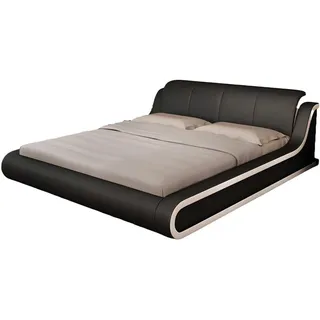 Xlmoebel Lederbett Elegantes Lederbett mit gepolstertem Kopfteil für Komfort (Bett, Bett), Hergestellt in Europa schwarz