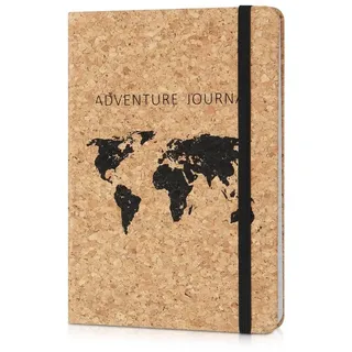 Navaris Kork liniert mit Gummiband - Hardcover Notebook Journal 100 Seiten - mit Bändchen und Fach im Einband - World Map Design
