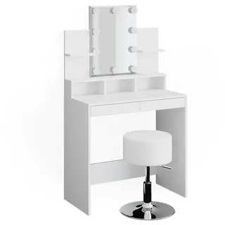 Vicco Schminktisch Ania Weiß, 80 cm mit LED Beleuchtung Hocker