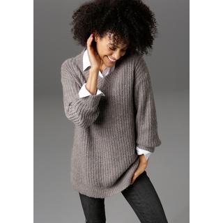 Longpullover ANISTON CASUAL Gr. 38, grau (grau, meliert) Damen Pullover Grobstrickpullover