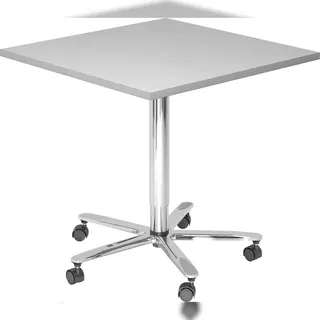 bümö Säulenhubtisch höhenverstellbar, Stehtisch Büro, Bistrotisch eckig 80 x 80 cm - Besprechungstisch grau, Stehtisch Holz-Platte, Säule aus Metall