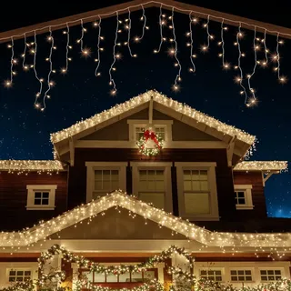 ANSIO® Lichterkette Außen Eisregen 17.4m 500 LED Eiszapfen Lichterkette Außen Lichtketten Strom Für Weihnachten, Balkon, Weihnachtsdekoration | Warmweiß Weihnachtsbeleuchtung | Klar Kabel