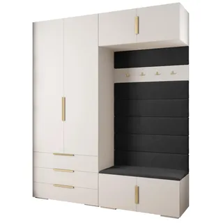 MEBLE KRYSPOL Inova 1 Möbelset - Moderne Garderobe - für Schlafzimmer, Wohnzimmer, Flur, Kinderzimmer - Ankleidemöbel - 236,7x200x47cm - Weiß, Paneele Manila 18, Handgriff Gold