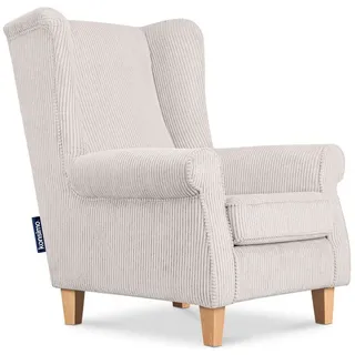 KONSIMO® Ohrensessel MILES Gepolsterter Sessel, mit Armlehnen, Massivholzbeine weiß