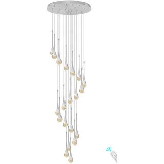 138''/350 cm hoch Silber 20 Lichter Wendeltreppe Anhänger Kronleuchter Lampara de Wohnzimmer Decke Kristall-Kronleuchter Foyer Eingang Kristall-Kronleuchter Regentropfen Blase LED 2700–6000 K dimmbar