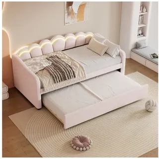 STILVORA Polsterbett mit bettfunktion,Tagesbett ausziehbar,Polsterbett 90x200 mit matratze (Samt, farbwechselndes Umgebungslicht, Fernbedienung,minimalistisches Styling, Einzelbett Gästebett 90x200 cm), mit Matratze rosa
