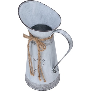 Cyrank Rustikale Milchkännchen-Vase, Blumenkrug aus Metall, Vintage-Wasserkrug, Bauernhausvase mit Herzmuster für Hochzeitswohnzimmer