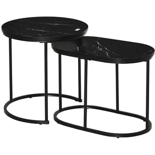 Homcom 2er Set Couchtisch Rund Oval Stapelbar MDF Stahl Schwarz Ø50 x 50 5H cm