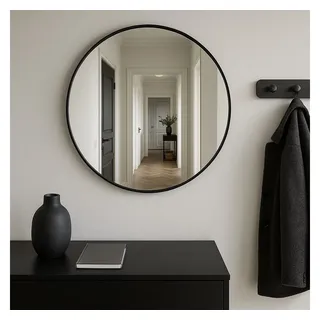 SCENA LIVING Wandspiegel Runder Spiegel NOOR, Metallrahmen, Ø 80 cm, Hochwertiges Spiegelglas mit Splitterschutzfolie (PET) schwarz