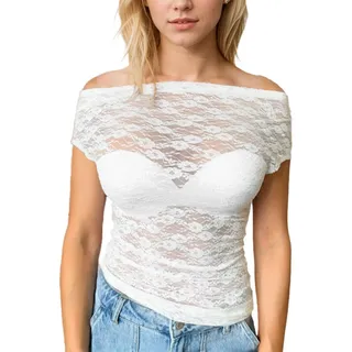 Auriselle Damen Sexy Y2K EIN-Schulter Cami Netz Oberteil Ärmellose Tops Besticktes Netzhemd Camisole mit Blumenmuster Cut Out T-Shirt Slim Fit Weste Top Spitze Tank Top für Club, Schwarz/Weiß, S-L - S