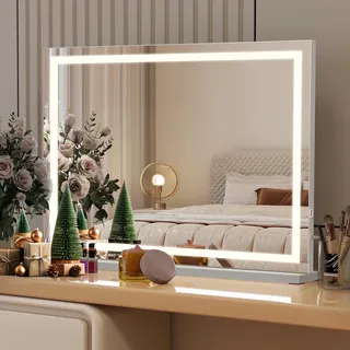 YU YUSING Hollywood Schminkspiegel mit Beleuchtung, 80X58cm Hollywood Spiegel mit 3 Farbtemperaturen Dimmbar, Groß Kosmetikspiegel Vanity Spiegel Tischspiegel mit Touch-Schalter USB 10X Vergrößerung