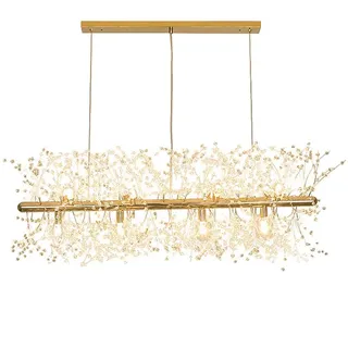 AIRUI Kristall Insel Kronleuchter LED Löwenzahn Pendelleuchte Modern Verstellbar Hängelampe Wohnzimmer Restaurant Esstisch Deckenleuchte,Gold+WhiteLight-72 * 40cm