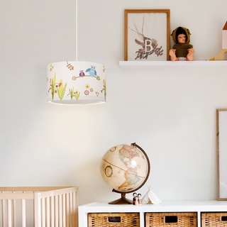 Lightbox dekorative Hängelampe - Pendelleuchte in der Höhe kürzbar - Hängeleuchte geeignet für Kinderzimmer - Metall/Textil Weiß/Bunt - 40cm Durchmesser