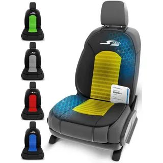 Walser Car Comfort Auto-Sitzauflage S-Race, Auszeichnung Sehr Gut* Autositzauflage, Sitzkissen-PKW, Universal PKW Sitzschoner, Sitzauflage-Auto Vordersitze, Sitzaufleger gelb/schwarz