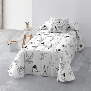 Belum Tagesdecke Looney Tunes, wendbar, Zwei Designs in Einer Bouti-Tagesdecke, 100 g, Modell Characters, Looney Black & White, Tagesdecke für 90 cm Bett (190 x 270 cm)