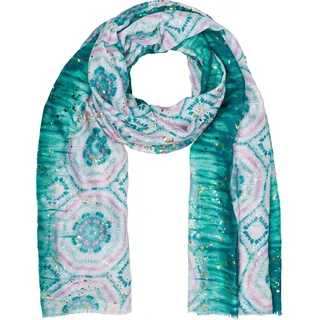 Stylebreaker Schal mit Batik Muster Metallic", Streifen, Leichtes Boho Style Tuch mit kurzen Fransen 01016230, Farbe:Aquagrün-Rosa | Gr.: onesize