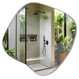 Tulup Spiegel Badezimmer 48,3x47,9 cm zum Aufhängen Rahmenlos Organische Minimalistisch für Wohnzimmer Badezimmer Schlafzimmer Wandspiegel Asymmetrischer Wellenförmig Industrial Stil Dekoration