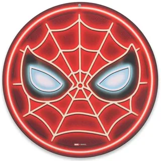Open Road Brands Marvel Spider-Man-Maske, rundes Metallschild, Neon-Imitat, lustiges Spider-Man-Wanddekor für Männerhöhle oder Filmzimmer
