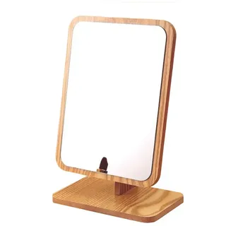 Jungengel Kosmetikspiegel Rechteckig Standspiegel Schminkspiegel 24x16cm Tischspiegel Holz (1-St), Verstellbarer Tischspiegel, Klare Spiegeloberfläche, Ideales Format braun