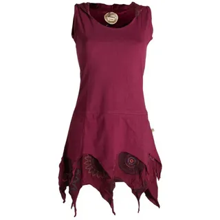 Vishes Tunikakleid Zipfelige Elfentunika Lagenlook Blumen bedruckt Hippie, Boho, Ethno, Goa Style rot 42