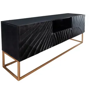 riess-ambiente TV-Board SCORPION 160cm schwarz, Massivholz · Lowboard · Metall · Wohnzimmer · 3D Schnitzereien schwarz