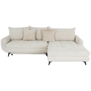 Mid.you Ecksofa Wave, Creme, Metall, 3-Sitzer, Füllung: Schaumstoffflocken,Schaumstoffflocken, Ottomane rechts, L-Form, 266x189 cm, Liegefunktion, Wohnzimmer, Sofas & Couches, Wohnlandschaften, Ecksofas