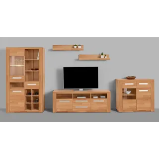 OTTO home Wohnwand OTTO HOME "Kolding", beige (kernbuche teilmassiv), Holzwerkstoff Kernbuchefarben (Korpus)/ Massivholz Kernbuche (Front), Holz teilmassiv, Kastenmöbel-Sets, Wohnwand, teilmassives Holz